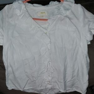 Maeve White Ruffled Blouse - Anthropologie